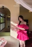  Váy ngắn phồng bẹt vai hồng CHOUCHOU 