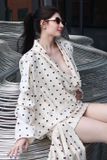  Váy ngắn tay dài chấm bi cổ đổ H2B 