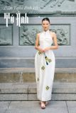  Váy trắng cổ yếm thêu hoa xanh LALIN 