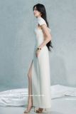  Váy trắng dài cổ cao xẻ đùi LANE JT 