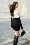  Váy trắng đen ngắn thun body CHATS 