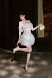  Váy trắng ngắn bông hồng tà phồng LOVELYN 