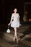  Váy trắng ngắn bông hồng tà phồng LOVELYN 