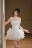  Váy trắng ngắn đính bông phồng phồng LOVELYN 