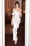  Váy trắng tay rớt vai xẻ đùi MAEL FEMME 
