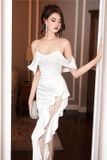  Váy trắng tay rớt vai xẻ đùi MAEL FEMME 