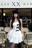  Váy trắng xòe đính 3 nơ đen LSEOUL 