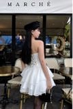  Váy trắng xòe đính 3 nơ đen LSEOUL 