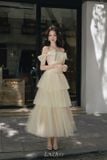  Váy vàng 2 nơ bên tay tà 3 tầng LOVELYN 