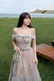  Váy xanh dương dài bẹt vai LINH PHUNG 