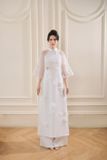  Áo dài trắng tay lưới mỏng lửng đính hoa trắng MADDY HATE ROSE 