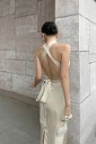  Đầm lụa kem dài cổ yếm xẻ ngực KISSERINE 