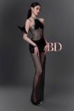  Váy dài cổ chéo đính đá tà lưới xuyên thấu BANDAGE DRESS 