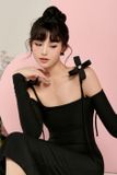  Váy đen bẹt vai hai dây đính nơ MADEBYCHLOE 