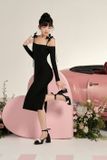  Váy đen bẹt vai hai dây đính nơ MADEBYCHLOE 