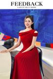  Váy đỏ chéo vai kiểu chân váy xếp ly LAVIEM 