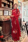  Áo dài Vỹ Châu đỏ đậm (quần đỏ) XÉO XỌ 