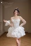  Váy trắng ngắn đính bông phồng phồng LOVELYN 