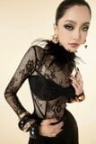  Set 4 món áo lưới bra quần tây đen dài và chùm lông trên cổ MAEL FEMME 