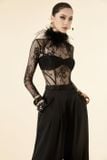  Set 4 món áo lưới bra quần tây đen dài và chùm lông trên cổ MAEL FEMME 