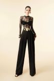 Set 4 món áo lưới bra quần tây đen dài và chùm lông trên cổ MAEL FEMME 
