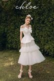  Set áo bẹt vai kèm chân váy voan lưới CHLOE 