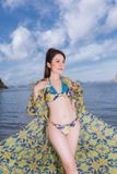  Set bikini viền xanh và áo choàng vàng cam XITA 