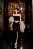  Set đen chân váy xẻ đùi bling bling BANDAGE DRESS 