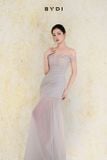  Váy dài xanh dương đính 2 hoa 2 bên ngực BY DI 