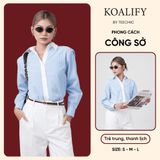  Áo Sơ Mi Dài Tay Nữ Sọc Xanh Phối Viền Cổ Trắng Basic Koalify By Teechic Thanh Lịch Thời Trang Công Sở 