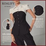  Áo Sơ mi phối thân cúp ngực đen Koalify By Teechic Nút Vàng Cách Điệu Thanh Lịch Chất Poli Cao Cấp Thời Trang Công Sở 