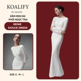  Đầm Ren Dài Lưng Cổ Đổ Phối Ngọc Trai Màu Be Koalify By Teechic Dáng Ôm lưng trần Thanh Lịch Thời Thượng 