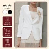  Áo Blazer Không Cổ Cao Cấp Koalify By Teechic 1 Khuy Đính Hoa Vải Trước Ngực Thời Trang Công Sở 