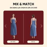  Váy Liền Đầm Hai Dây Cổ Vuông Màu Xanh Koalify By Teechic Form Dài Tôn Dáng Vải Đũi Lụa Có Lót Sẵn 