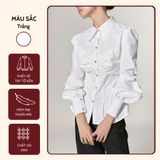  Áo Sơ Mi Nữ tay Bồng tổ kén Koalify By Teechic Chi tiết rút ngực tinh tế cùng hàng nút ánh vàng Dễ Phối Đồ Công Sở 