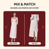  Set Ghi Áo Cổ Vuông Nhún Ngực và Chân Váy Xẻ Sau Koalify By Teechic Thanh Lịch Chất Liệu Cao Cấp Thời Trang Công Sở 