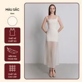  Váy Liền Hai Dây Đầm Lụa Crepe Phối Sheer Màu Kem Koalify By Teechic Dáng Xoè Thanh Lịch Thời Thượng 
