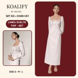  Set Ghi Áo Cổ Vuông Nhún Ngực và Chân Váy Xẻ Sau Koalify By Teechic Thanh Lịch Chất Liệu Cao Cấp Thời Trang Công Sở 