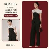  Áo Sơ mi phối thân cúp ngực đen Koalify By Teechic Nút Vàng Cách Điệu Thanh Lịch Chất Poli Cao Cấp Thời Trang Công Sở 