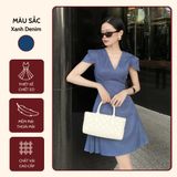  Đầm Tulip Xanh Denim và Trắng Đen Nâu Chiết Eo Tôn Dáng Koalify By Teechic Váy Xòe Nữ Tính Thanh Lịch Thời Trang Công Sở 