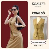  Set Áo Gile Cột Dây & Chân Váy Dáng Dài Vàng Nâu Koalify By Teechic Basic Form Chuẩn Tôn Dáng Thanh Lịch 