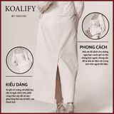  Set Ghi Áo Cổ Vuông Nhún Ngực và Chân Váy Xẻ Sau Koalify By Teechic Thanh Lịch Chất Liệu Cao Cấp Thời Trang Công Sở 