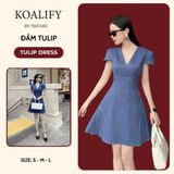  Đầm Tulip Xanh Denim và Trắng Đen Nâu Chiết Eo Tôn Dáng Koalify By Teechic Váy Xòe Nữ Tính Thanh Lịch Thời Trang Công Sở 