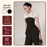  Áo Sơ mi phối thân cúp ngực đen Koalify By Teechic Nút Vàng Cách Điệu Thanh Lịch Chất Poli Cao Cấp Thời Trang Công Sở 