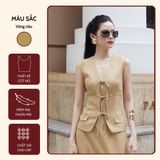  Set Áo Gile Cột Dây & Chân Váy Dáng Dài Vàng Nâu Koalify By Teechic Basic Form Chuẩn Tôn Dáng Thanh Lịch 