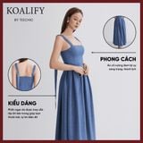  Váy Liền Đầm Hai Dây Cổ Vuông Màu Xanh Koalify By Teechic Form Dài Tôn Dáng Vải Đũi Lụa Có Lót Sẵn 