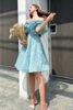  Váy xanh ngắn bèo vai EMWEAR 