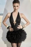  Váy đen ngắn cổ V chân váy tầng bồng MAEL FEMME 