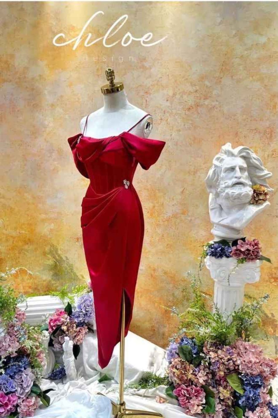  Váy đỏ rớt vai CHLOE 