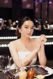  Váy trắng cúp ngực phối nút vàng DANGHOANG 